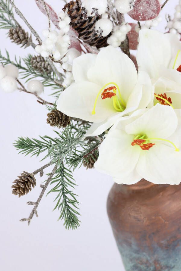 I.GE.A. Winterse kunstplant Arrangement met amaryllis in keramische vaas kunstbloemen-arrangement(1 stuk)