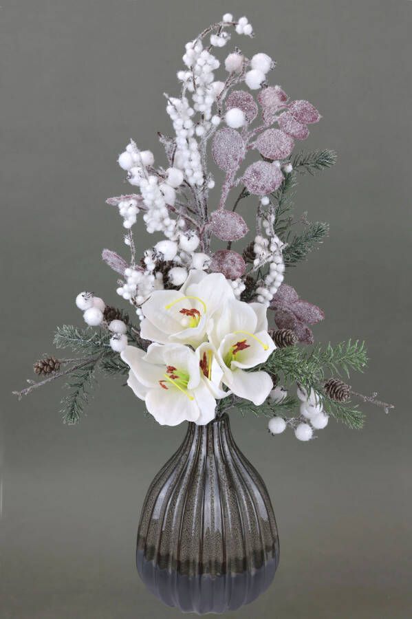 I.GE.A. Winterse kunstplant Gesteck mit Amaryllis in Vase aus Keramik Kunstblumen-Arrangement(1 stuk)