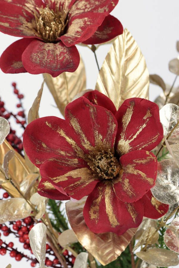 I.GE.A. Winterse kunstplant Gesteck mit Magnolie in Keramikvase Weihnachtsdeko