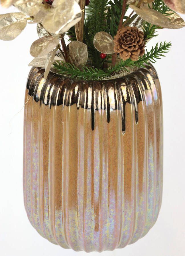 I.GE.A. Winterse kunstplant Gesteck mit Magnolie in Keramikvase Weihnachtsdeko