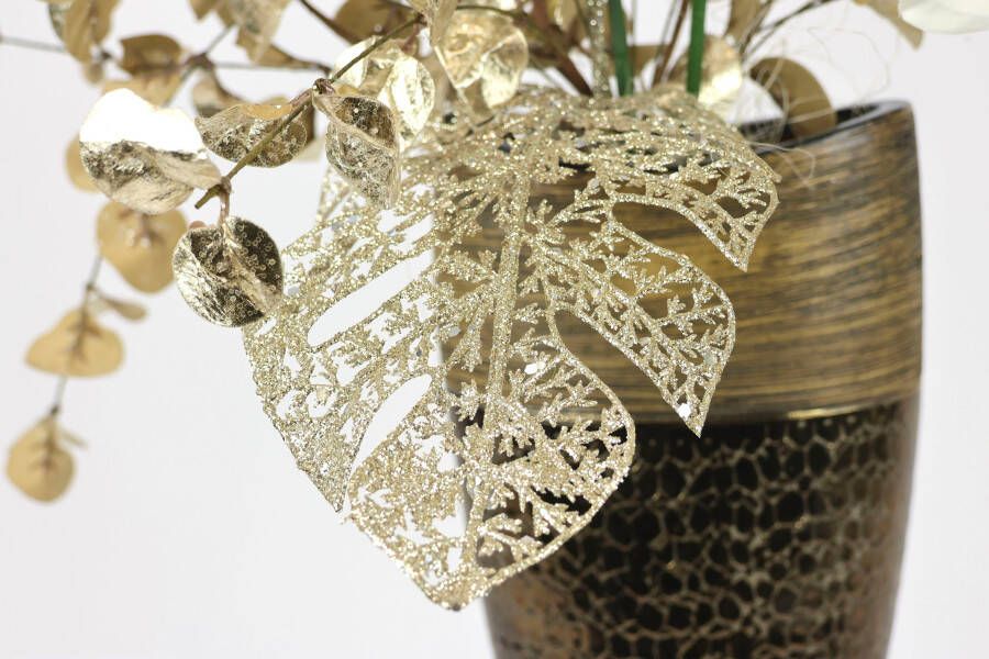 I.GE.A. Winterse kunstplant Gesteck mit Orchidee in Keramikvase festliche Weihnachtdeko(1 stuk)