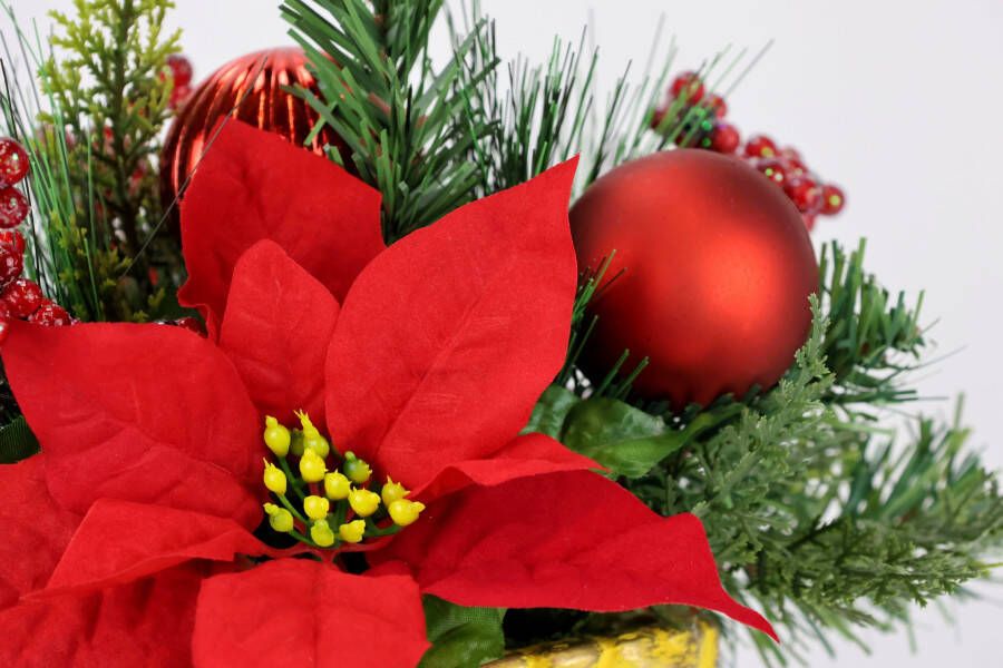 I.GE.A. Winterse kunstplant Arrangement poinsettia in beker kerstster kerstdecoratie