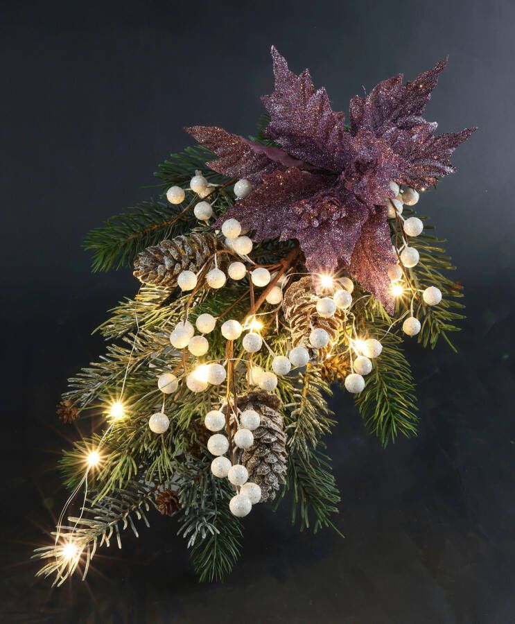 I.GE.A. Winterse kunstplant Gesteck Poinsettia mit LED Beleuchtung Weihnachtsdeko