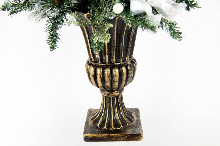 I.GE.A. Winterse kunstplant Kunstmatige kerstboom kerstdecoratie kunstboom besneeuwd met appels bessen en strikken trofee van polyresin 74 cm (1 stuk)