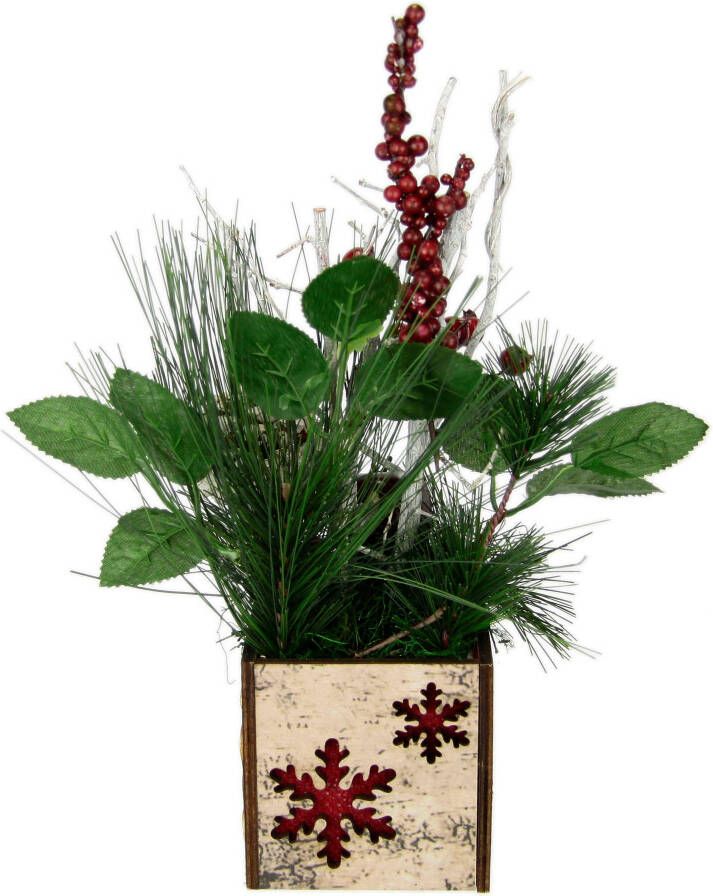 I.GE.A. Winterse kunstplant Kerstarrangement met appel in pot winterarrangement Kunstbloemenstuk met kegels bessen en decoratieve takken kerstdecoratie (1 stuk)