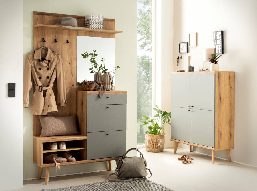 INOSIGN Compact kapstokmeubel Mavas Garderobe Garderobekast ScandicDesign Evoke Eik Salie voldoende opbergruimte geschikt voor kleine ruimtes 110 cm breed