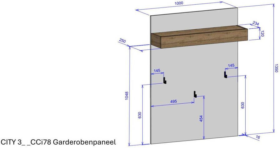 INOSIGN Kapstokpaneel GIRON CiTY Wandplank in Wotan Eik Hal garderobe met hoedplank