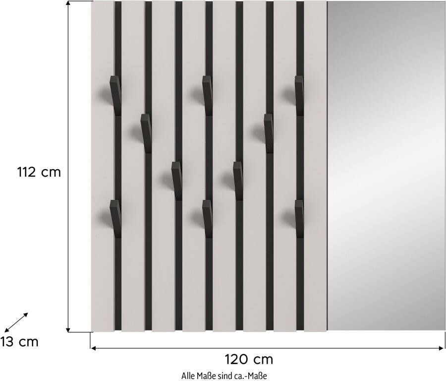 INOSIGN Kapstokpaneel Mataro breedte 120 cm met 10 inklapbare haken incl. spiegel
