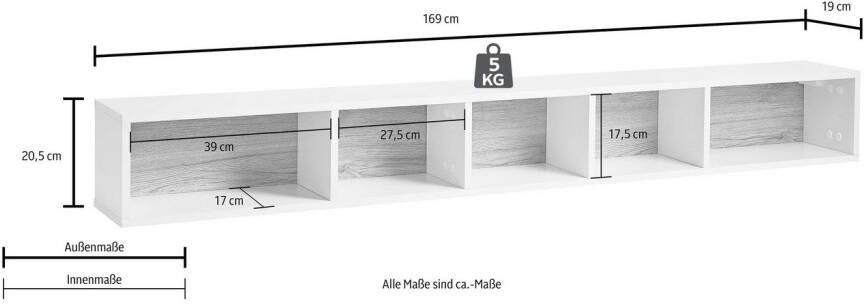 INOSIGN Wandplank Toledo Wandplank met 5 vakken veel opbergruimte maten 169 20 5 19 (B H D)