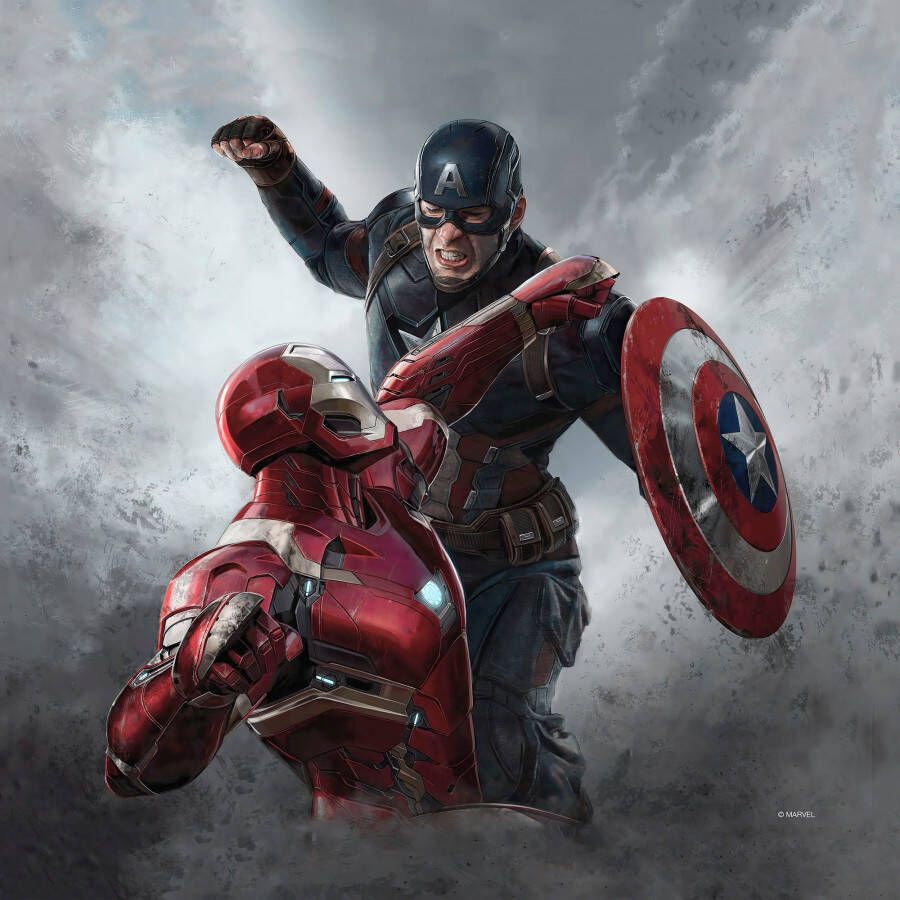 Komar Artprint op linnen Canvas schilderij Captain America vs. Iron Man Afmeting 30 x 30 cm (1 stuk)