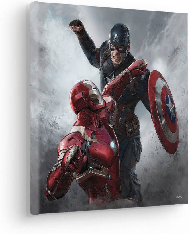 Komar Artprint op linnen Canvas schilderij Captain America vs. Iron Man Afmeting 30 x 30 cm (1 stuk)