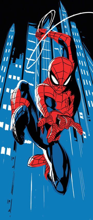 Komar Fotobehang Vlies fotobehang Spider-Man Rooftop-Rockin grootte 100 x 250 cm (1 stuk)