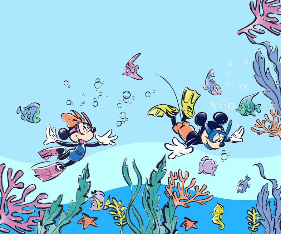 Komar Fotobehang Vlies fotobehang Mickey & Minnie Coral Reef grootte 300 x 250 cm (1 stuk)