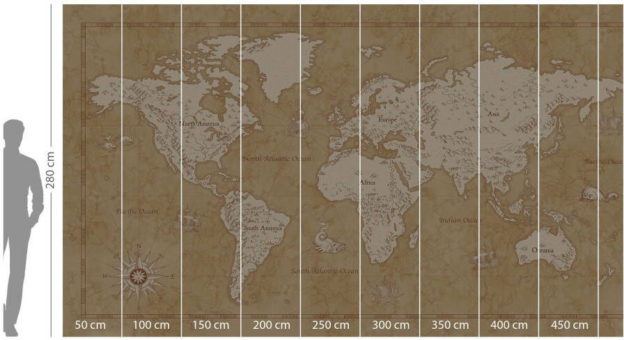 Komar Vliesbehang Vintage World Map 500x280 cm (breedte x hoogte)