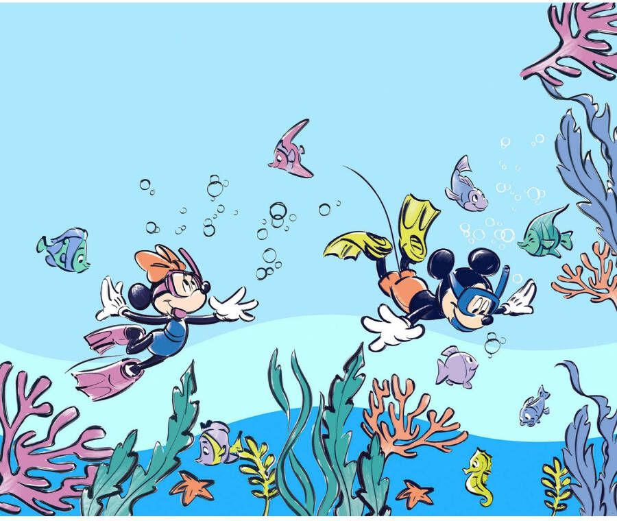 Komar Fotobehang Vlies fotobehang Mickey & Minnie Coral Reef grootte 300 x 250 cm (1 stuk)