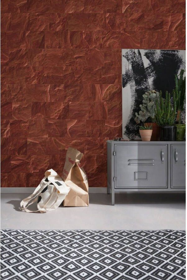 Komar Vliesbehang Digitale print vlies Red Slate Tiles Afmeting 400 x 280 cm