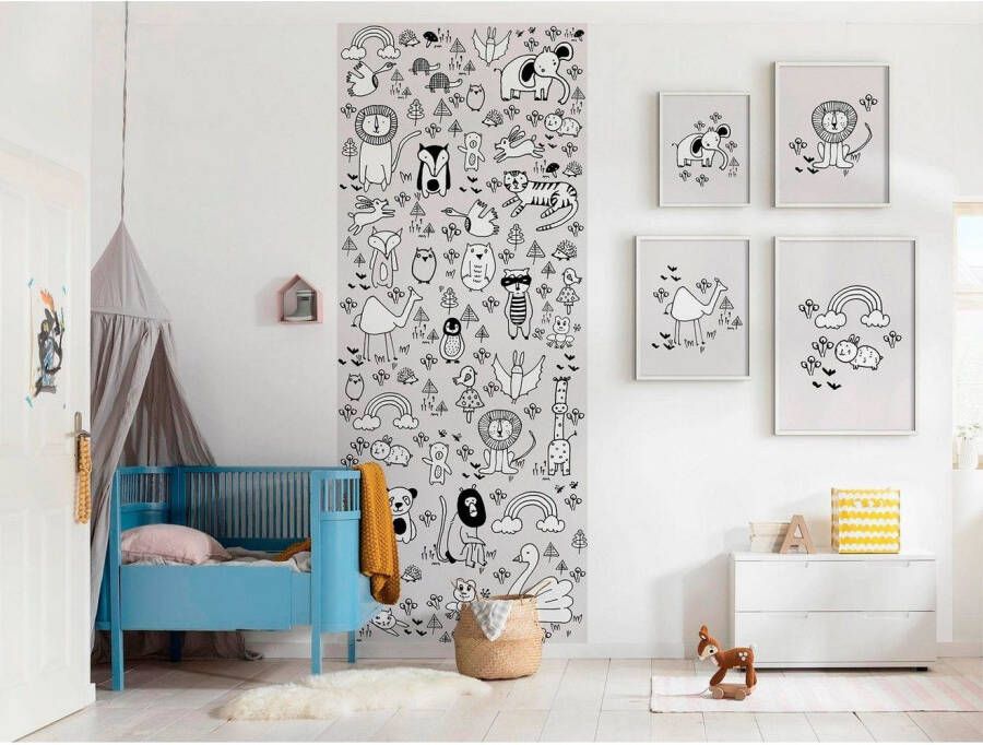 Komar Vliesbehang Digitale print vlies Scribble Park Panel Afmeting 100 x 250 cm (1 stuk)