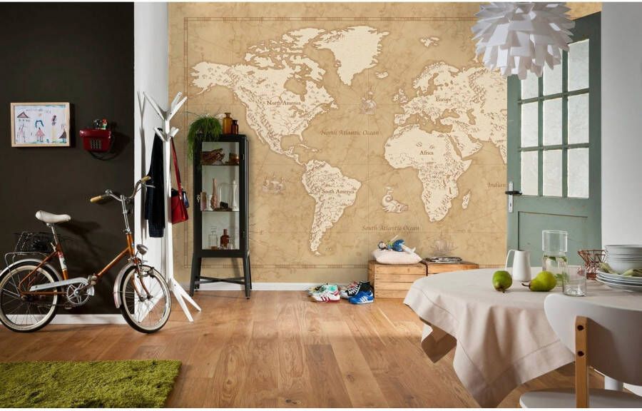 Komar Vliesbehang Digitale print vlies Vintage World Map Afmeting 500 x 280 cm