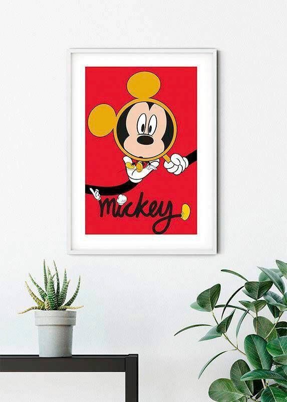 Komar Wanddecoratie Mickey Mouse Magnifying Glass Wanddecoratie voor de kinderkamer zonder lijst (1 stuk)