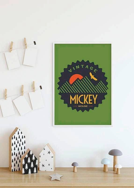 Komar Wanddecoratie Mickey Mouse Vintage Wanddecoratie voor de kinderkamer zonder lijst (1 stuk)