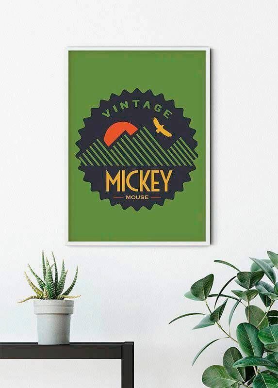 Komar Wanddecoratie Mickey Mouse Vintage Wanddecoratie voor de kinderkamer zonder lijst (1 stuk)