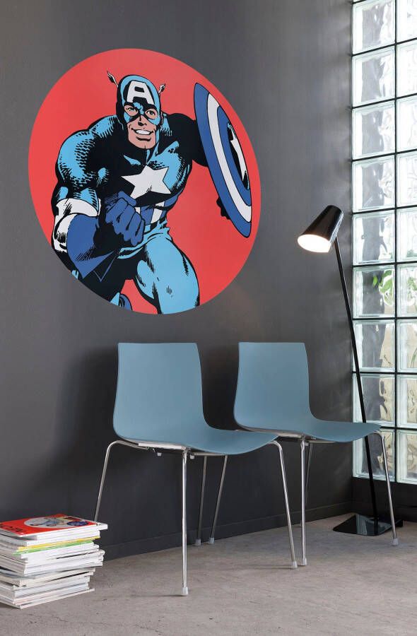 Komar Wandfolie Marvel PowerUp Captain America 125 x 125 cm (breedte x hoogte) rond en zelfklevend (1 stuk)