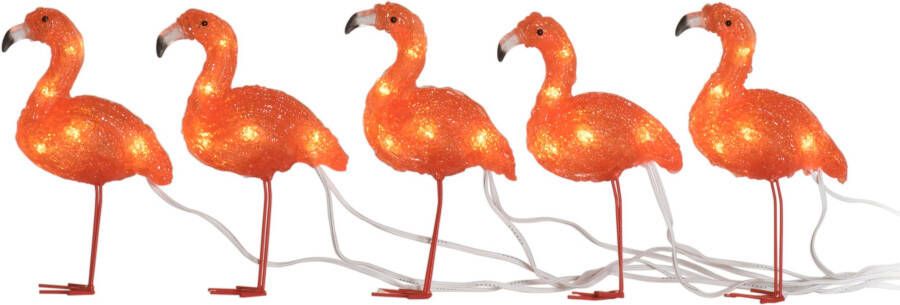 KONSTSMIDE Kerstfiguur Led acryl flamingo's set van 5 40 amberkleurige dioden (1 stuk)