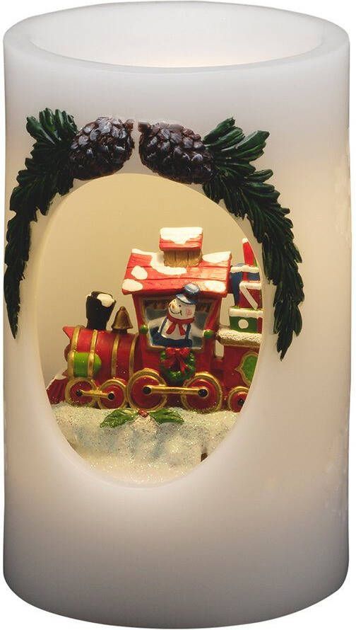 KONSTSMIDE Led-kaars Kerst versiering Led-kaars van echte was Sneeuwpop met trein (1-delig)