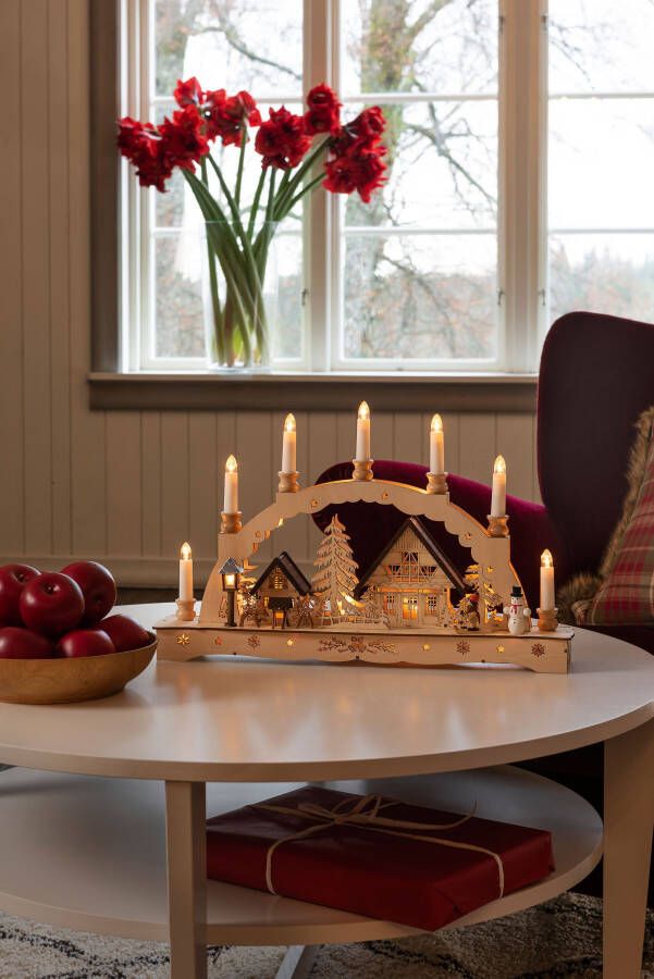 KONSTSMIDE Led-luchtboog Kerst versiering Houten silhouet "zeven kaarsen" (1-delig)