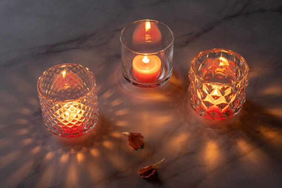 LEONARDO Waxinelichthouder Tischlicht POESIA mit großen Rauten Kerzenhalter (set 4 stuks)