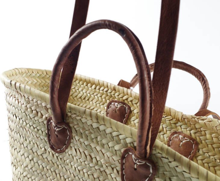 locker Opbergmand Strandtas mandtas Palmtas met leren handvatten en leren hengsels strandstoel in Boho-stijl