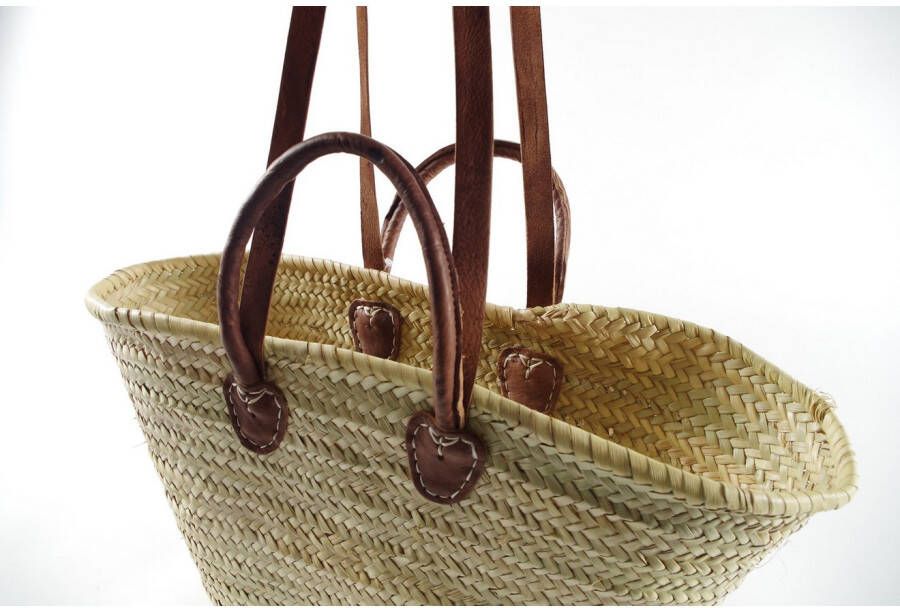 locker Opbergmand Strandtas mandtas Palmtas met leren handvatten en leren hengsels strandstoel in Boho-stijl