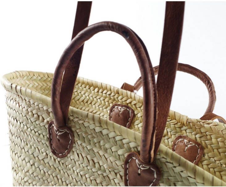 locker Opbergmand Strandtas mandtas Palmtas met leren handvatten en leren hengsels strandstoel in Boho-stijl