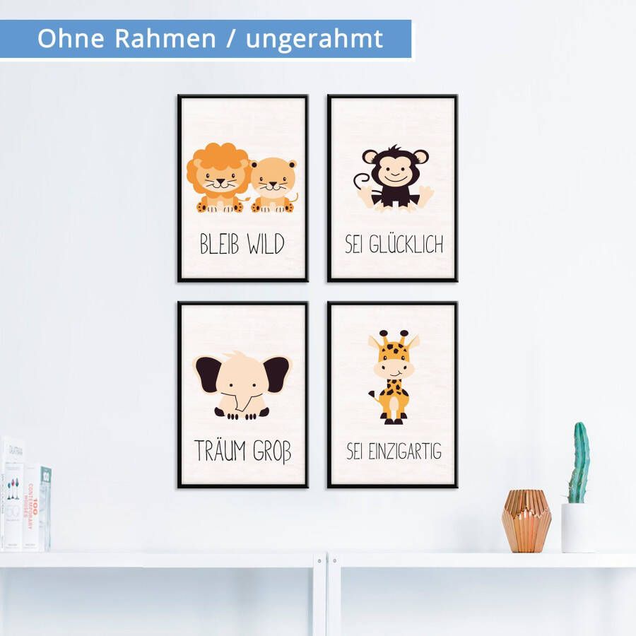 Lüttenhütt Poster Dieren set van 4 in 2 afmetingen (set 4 stuks)