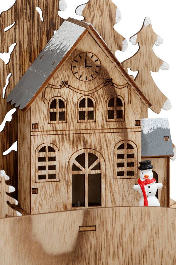 my home Decoratief figuur Mattheo schattige hert met geïntegreerd kerst dorp achtergrond