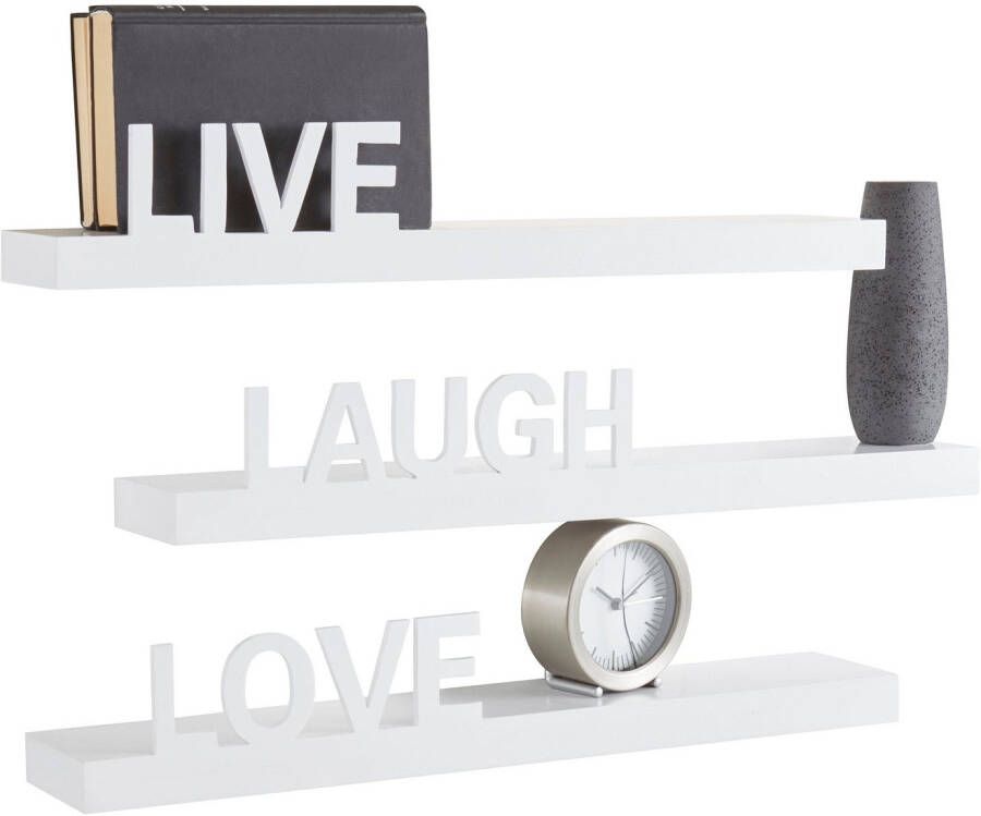 my home Decoratief wandrek Live Love Laugh Decoratief rek wanddecoratie met een opschrift (set 3-delig)