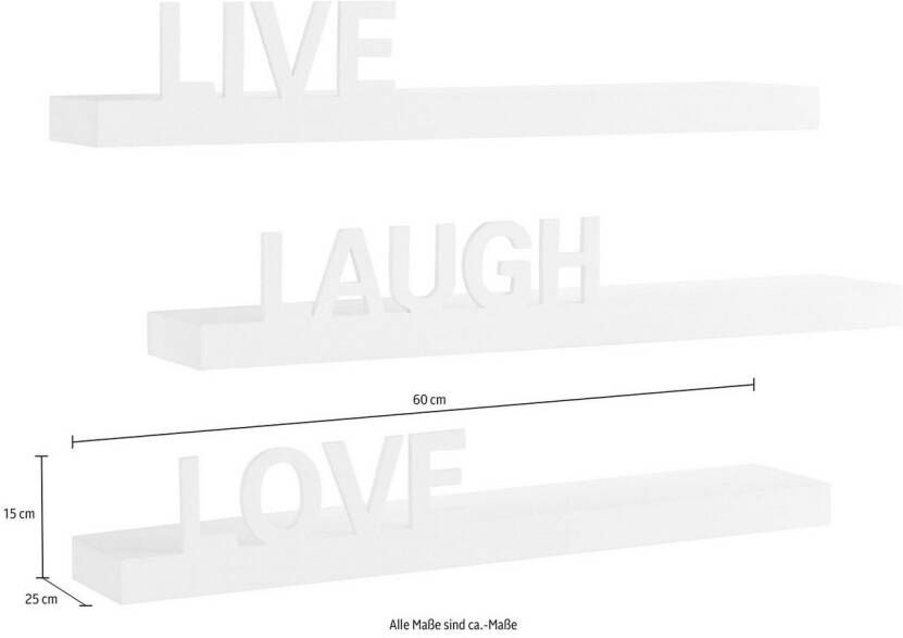 my home Decoratief wandrek Live Love Laugh Decoratief rek wanddecoratie met een opschrift (set 3-delig)