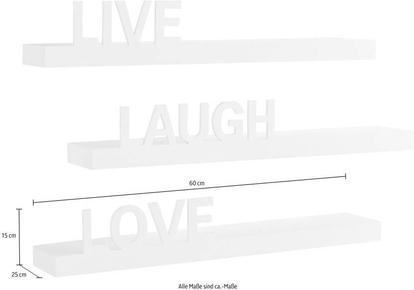 my home Decoratief wandrek Live Love Laugh Decoratief rek wanddecoratie met een opschrift (set 3-delig)