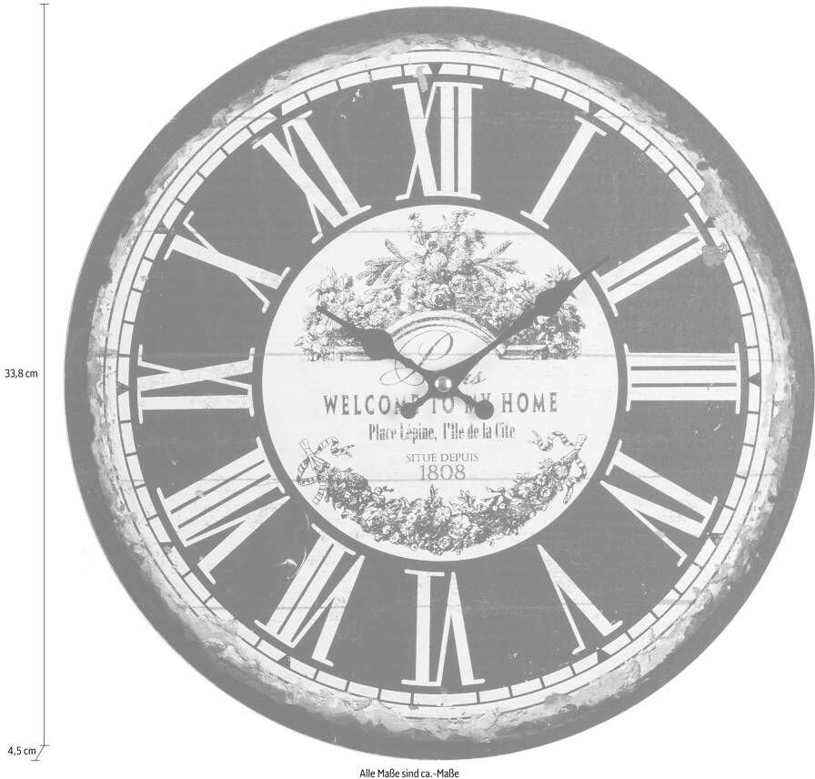 Myflair Möbel & Accessoires Wandklok "Welcome" rond ø 33 8 cm romeinse cijfers decoratief in keuken & woonkamer (1-delig)