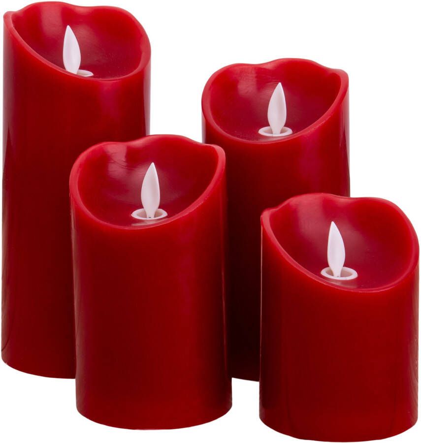 näve Sierverlichting Kaarsen 4-delige set (hoogte 10cm 12 5cm 15cm 17 5cm) rood dimbaar timer ø 7 5cm (1 stuk)