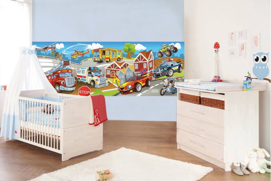 Papermoon Fotobehang Kids Cars panorama Vlies 2 banen 350 x 100 cm (2-delig)