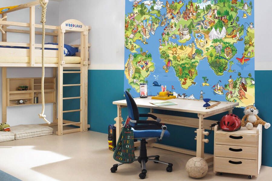 Papermoon Fotobehang Kids World Map Vlies 5 banen 250 x 180 cm (5-delig)