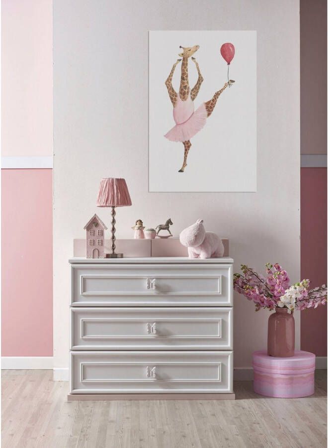 queence Artprint op linnen Ballerina's giraf Premium canvasstof handgemaakt in Duitsland kindermotief