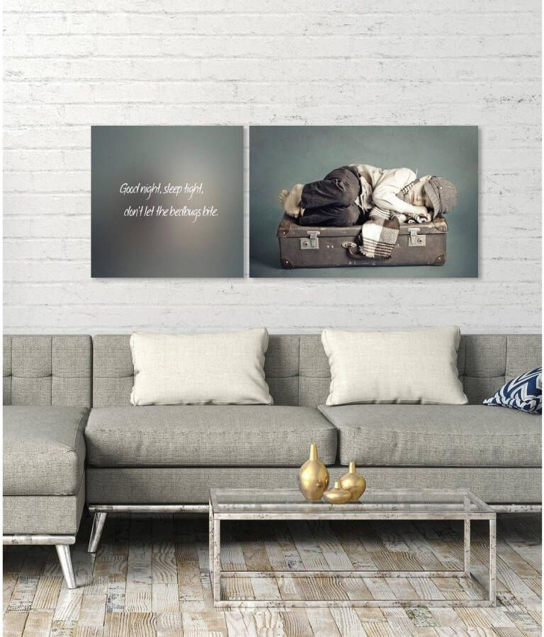 queence Artprint op linnen Good Night Premium canvasstof handgemaakt in Duitsland uitspraak 2-delige set (set)