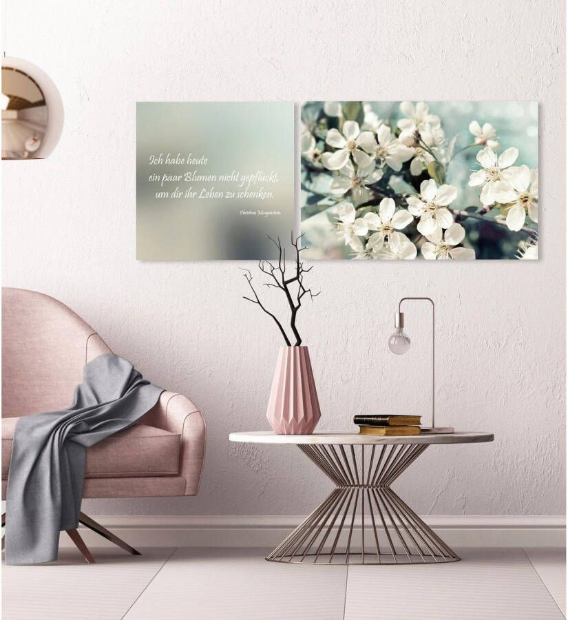 queence Artprint op linnen Leven gegeven Premium canvasstof handgemaakt in Duitsland citaat 2-delige set (set)