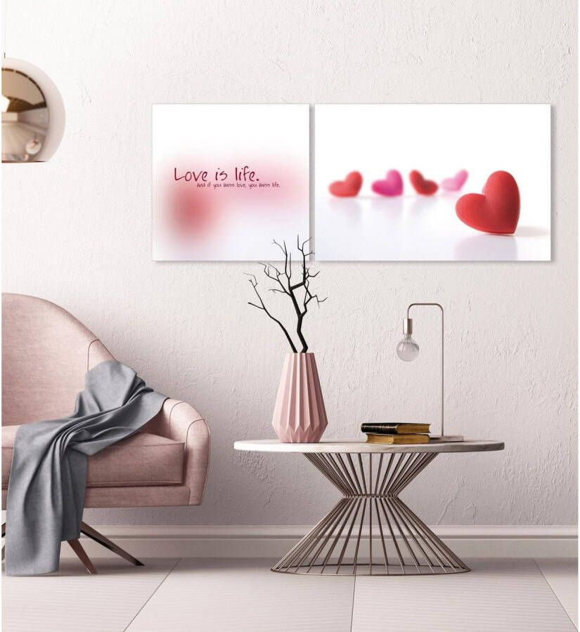queence Artprint op linnen Love is Life Premium canvasstof handgemaakt in Duitsland uitspraak 2-delige set (set)