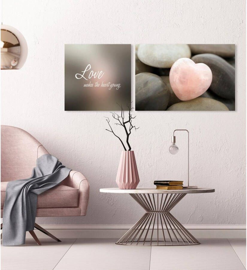 queence Artprint op linnen Love Premium canvasstof handgemaakt in Duitsland uitspraak 2-delige set (set)