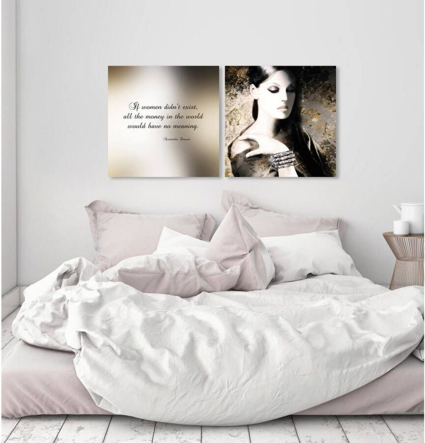queence Artprint op linnen Money Premium canvasstof handgemaakt in Duitsland citaat 2-delige set (set)
