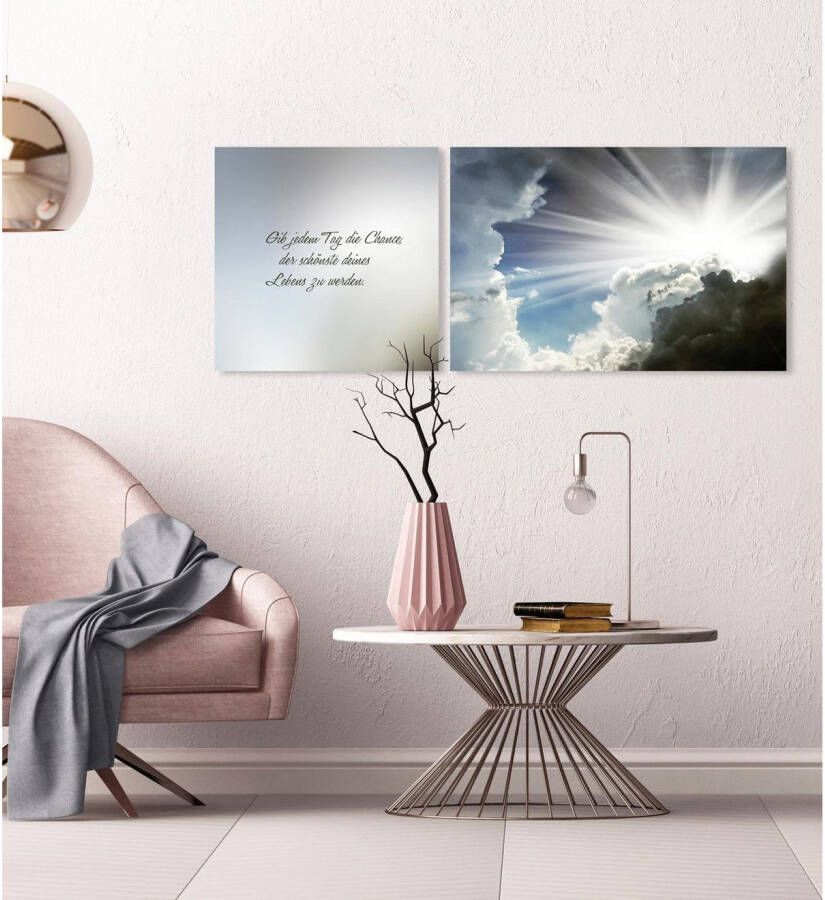 queence Artprint op linnen Mooiste dag van het leven Premium canvasstof handgemaakt in Duitsland citaat 2-delige set (set)