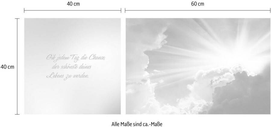 queence Artprint op linnen Mooiste dag van het leven Premium canvasstof handgemaakt in Duitsland citaat 2-delige set (set)
